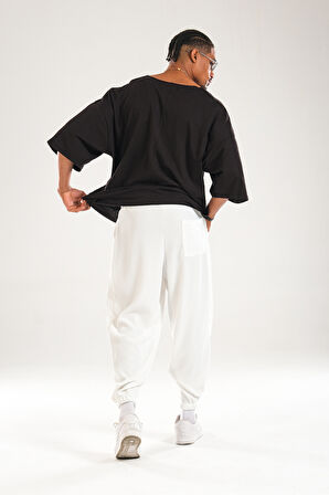 Fitilli Pileli Beyaz Şalvar Pantolon COC1126