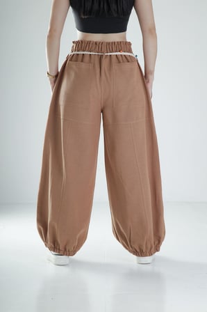Tasarım Keten Kahverengi Baggy Pantolon COC1108