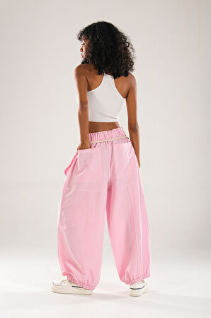 Tasarım Keten Pembe Baggy Pantolon COC1107