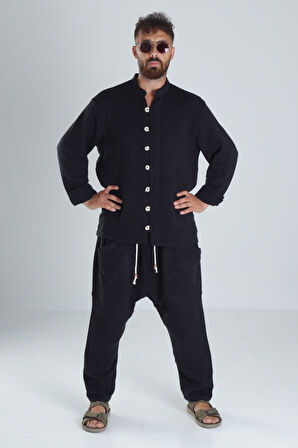 Tasarım Siyah Müslin Şalvar Takım COC1288