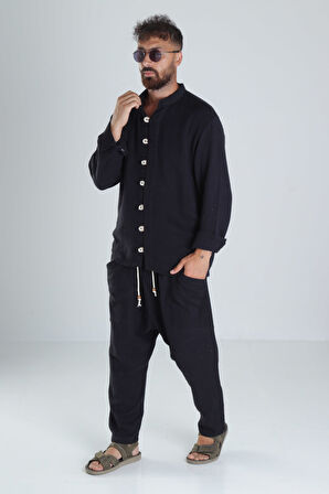 Tasarım Siyah Müslin Şalvar Takım COC1288