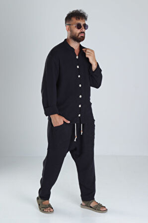 Tasarım Siyah Müslin Şalvar Takım COC1288