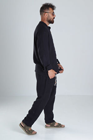 Tasarım Siyah Müslin Şalvar Takım COC1288