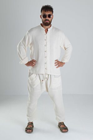 Tasarım Bej Müslin Şalvar Takım COC1287