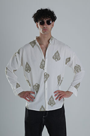 Yeşil Nakış Detaylı Oversize Gömlek COC1206