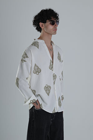 Yeşil Nakış Detaylı Oversize Gömlek COC1206