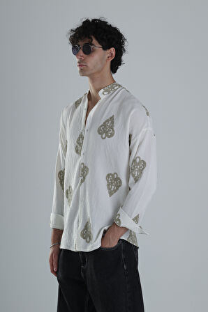 Yeşil Nakış Detaylı Oversize Gömlek COC1206