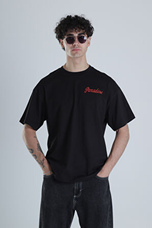 Paradise Siyah Oversize Tasarım T-Shirt COC1399