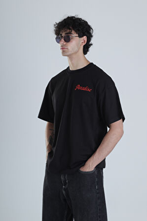 Paradise Siyah Oversize Tasarım T-Shirt COC1399