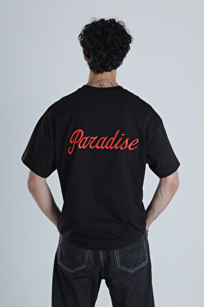 Paradise Siyah Oversize Tasarım T-Shirt COC1399