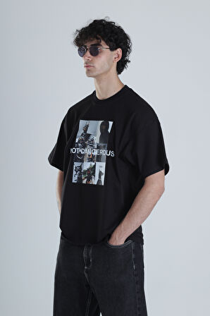 Not Dangerous Siyah Oversize Tasarım T-Shirt COC1396