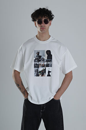 Not Dangerous Beyaz Oversize Tasarım T-Shirt COC1395