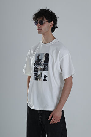 Not Dangerous Beyaz Oversize Tasarım T-Shirt COC1395