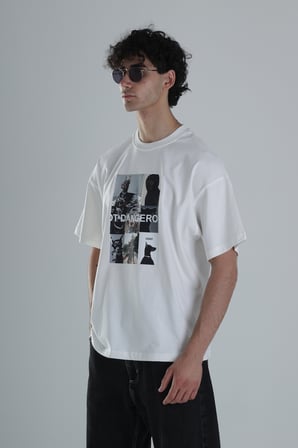 Not Dangerous Beyaz Oversize Tasarım T-Shirt COC1395