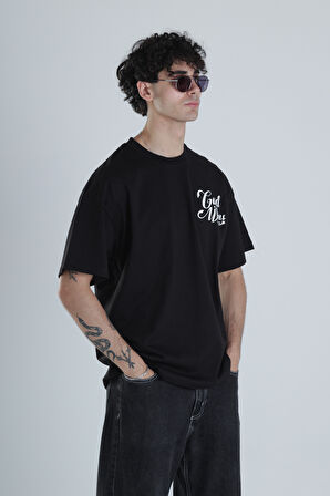 God Wins Siyah Oversize Tasarım T-Shirt COC1389