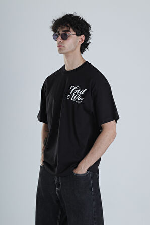 God Wins Siyah Oversize Tasarım T-Shirt COC1389
