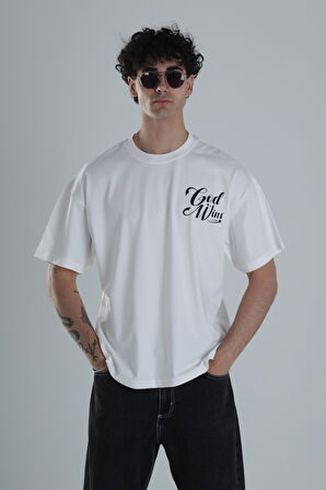 God Wins Beyaz Oversize Tasarım T-Shirt COC1388