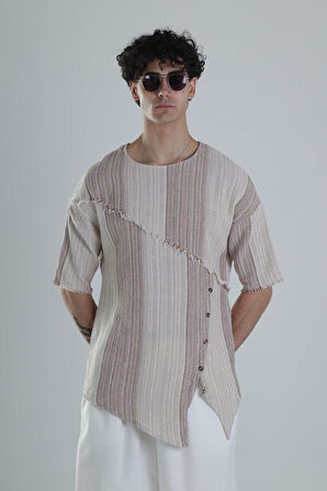 Asimetrik Tasarım Kahve T-Shirt COC1383