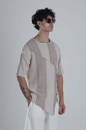 Asimetrik Tasarım Kahve T-Shirt COC1383