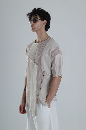 Asimetrik Tasarım Kahve T-Shirt COC1383