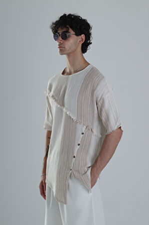 Asimetrik Tasarım Bej T-Shirt COC1381
