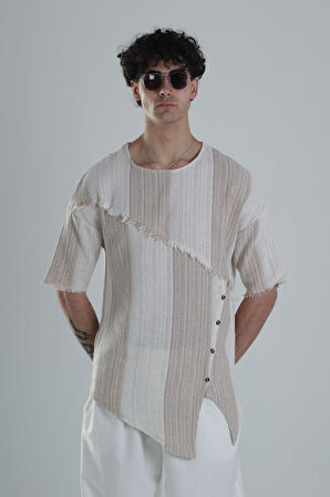 Asimetrik Tasarım Bej T-Shirt COC1381