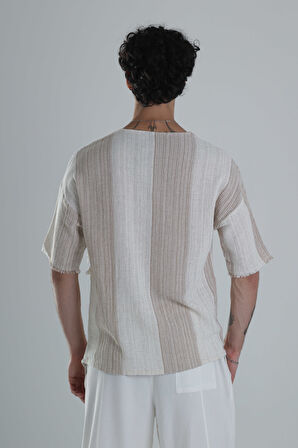 Asimetrik Tasarım Bej T-Shirt COC1381