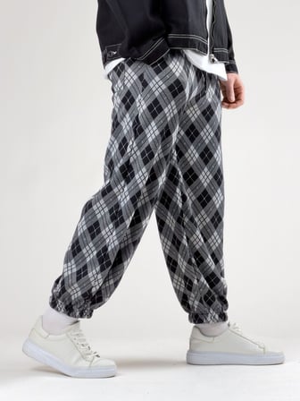 Desenli Gri Erkek Baggy Pantolon COC2786