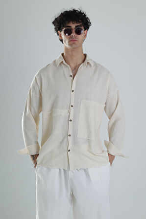 Buldan Kumaş Tasarım Bej Keten Gömlek COC1353