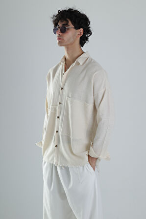 Buldan Kumaş Tasarım Bej Keten Gömlek COC1353