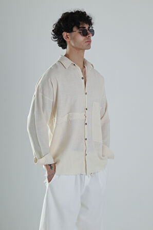 Buldan Kumaş Tasarım Bej Keten Gömlek COC1353