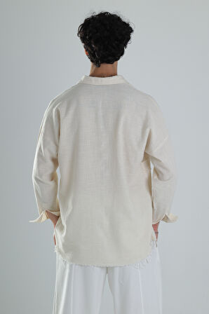 Buldan Kumaş Tasarım Bej Keten Gömlek COC1353