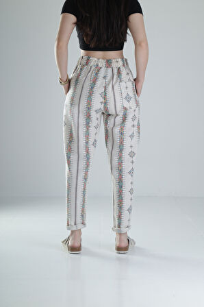 Etnik Desenli Keten Pantolon COC1328