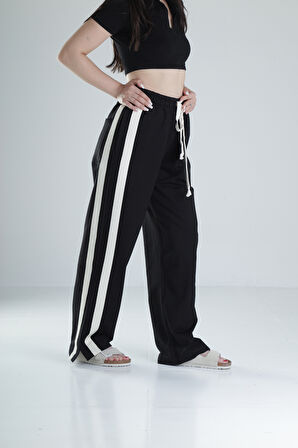 Yan Şerit Detaylı Siyah Oversize Eşofman COC1325