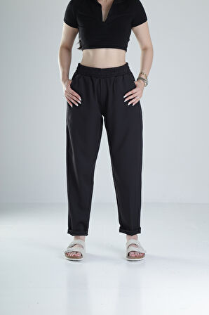 Kadın Siyah Pantolon Double Face Likralı COC1312