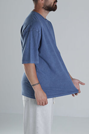 Yıkamalı Mavi Oversize T-Shirt COC1308