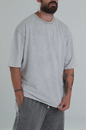 Yıkamalı Gri Oversize T-Shirt COC1306