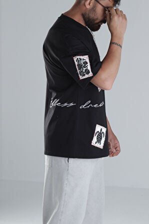Yama Desenli Siyah Tasarım T-Shirt COC1302