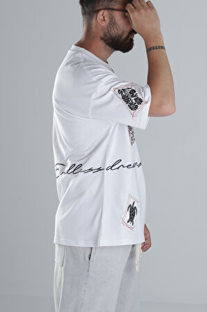 Yama Desenli Beyaz Tasarım T-Shirt COC1301