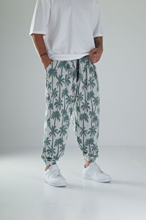 Palmiye Desenli Yeşil Pileli Jogger COC1496