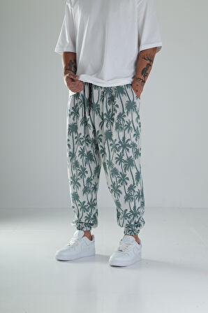 Palmiye Desenli Yeşil Pileli Jogger COC1496