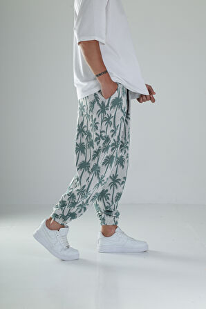 Palmiye Desenli Yeşil Pileli Jogger COC1496