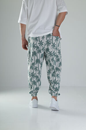 Palmiye Desenli Yeşil Pileli Jogger COC1496