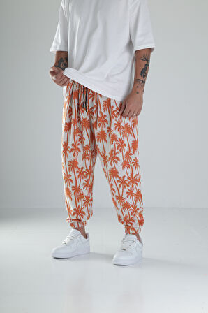 Palmiye Desenli Turuncu Pileli Jogger COC1495