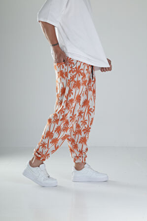 Palmiye Desenli Turuncu Pileli Jogger COC1495