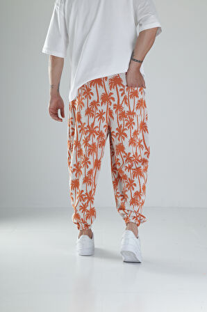 Palmiye Desenli Turuncu Pileli Jogger COC1495