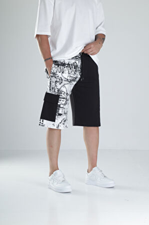 Desenli Tasarım Siyah Şort COC1488