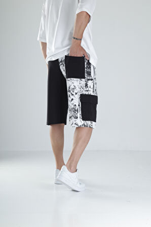 Desenli Tasarım Siyah Şort COC1488