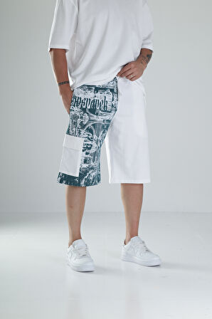 Desenli Tasarım Beyaz Şort COC1486