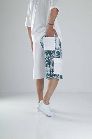 Desenli Tasarım Beyaz Şort COC1486